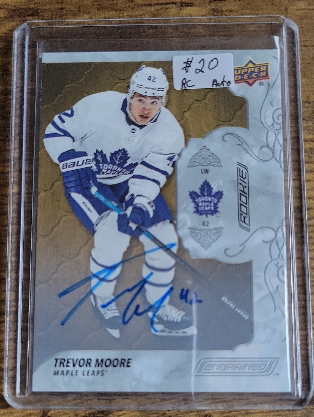 Trevor Moore Rookie Autograph Hockey Card - Upper Deck - White & Blue